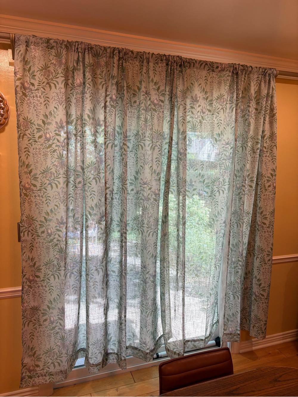 4 Laura Ashley Sheer Floral Curtain Panels in Sage Green 36in x 84in